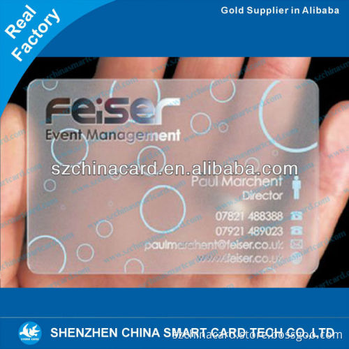 CusmtoizedTransparent PVC Plastic business card with punch hole